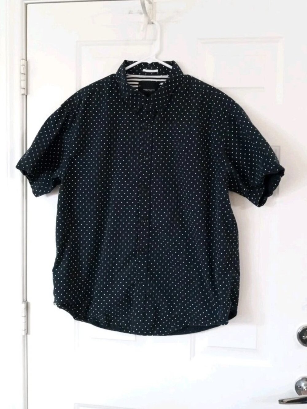 Denim & Flower Ricky Singh Men's XXL Navy Blue With Polka Dots Button Up Shirt